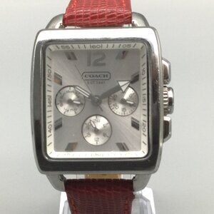 Coach Boyfriend Watch Women 32mm Silver Tone Day Date Red Leather New Battery